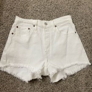 Levi's White Frayed Hem Denim Shorts